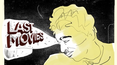 A graphic illustration of a man's face, illuminated by the title "Last Movies"