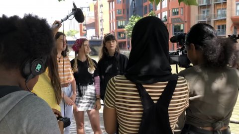 Young people filming