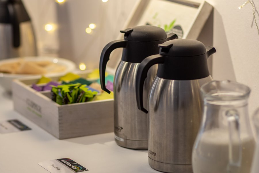 Tea and coffee laid out on table