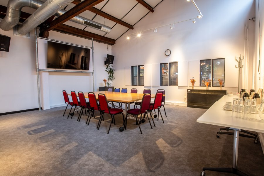 A view of Waterside 1 meeting room with a boardroom style setup