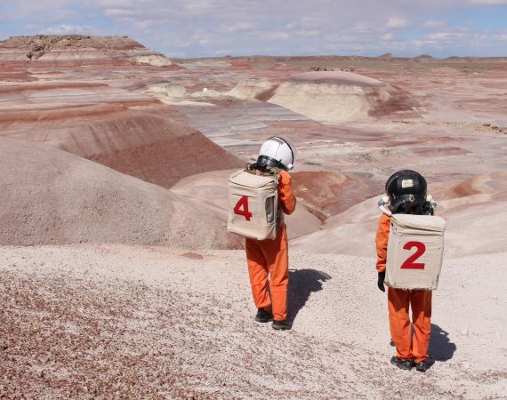 Image of Studio Residents Ella Good and Nicki Kent at the Mars Desert Research Station in Utah. Image by Robert Keller, Satori Photos. 