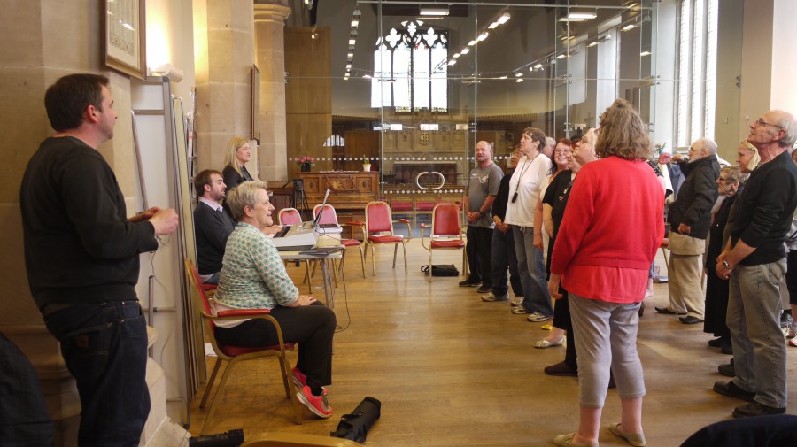 Bobby listening to Streetwise Opera's choir sing - a choir of homeless and formerly homeless people from Newcastle