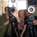 Sarah inbetween Vince John and John Durrant - the film team for PUSH ME and their cameras