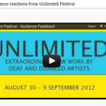 screen grab of the unlimited audience reaction film shot by ACE - black text on a blue and yellow background