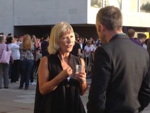 jude Kelly, in the sunshine outside the Southbank, with Charles