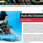 A screen shot of the Watershed site featuring Push Me, the image is Sue Austin in her underwater wheelchair