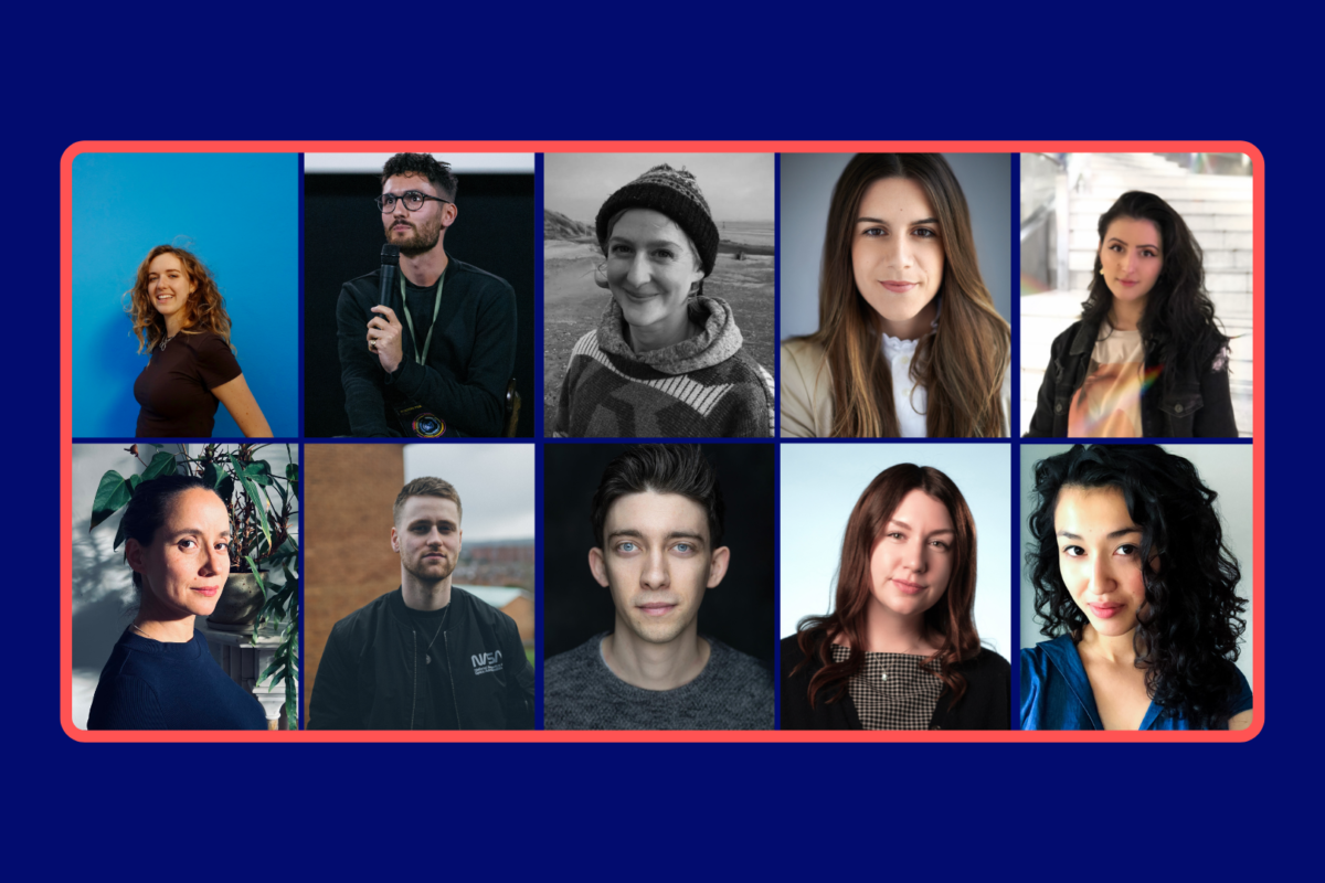 a graphic image of the shorts2features cohort. 5 directors and 5 producers headshots are compiled in a grid, with a navy blue background.