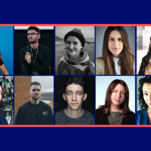 a graphic image of the shorts2features cohort. 5 directors and 5 producers headshots are compiled in a grid, with a navy blue background.