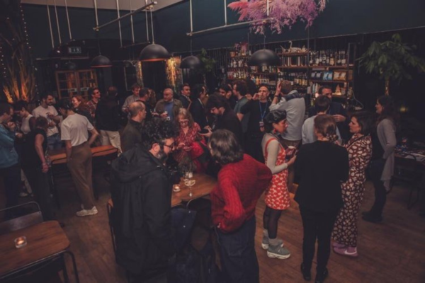 A drop of filmmakers network in a dark bar. a fun and lively event, at Exeter phoenix.