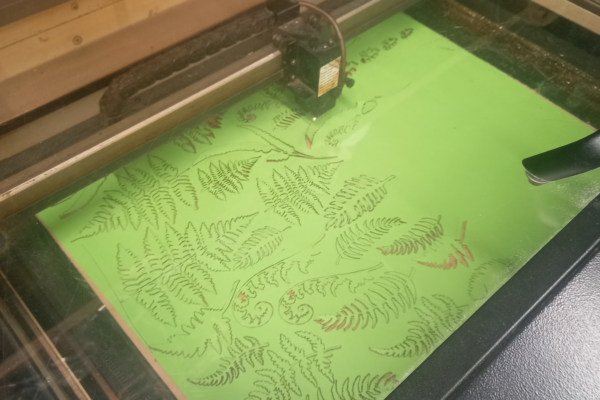 Laser Cutting Foliage from a Green sheet