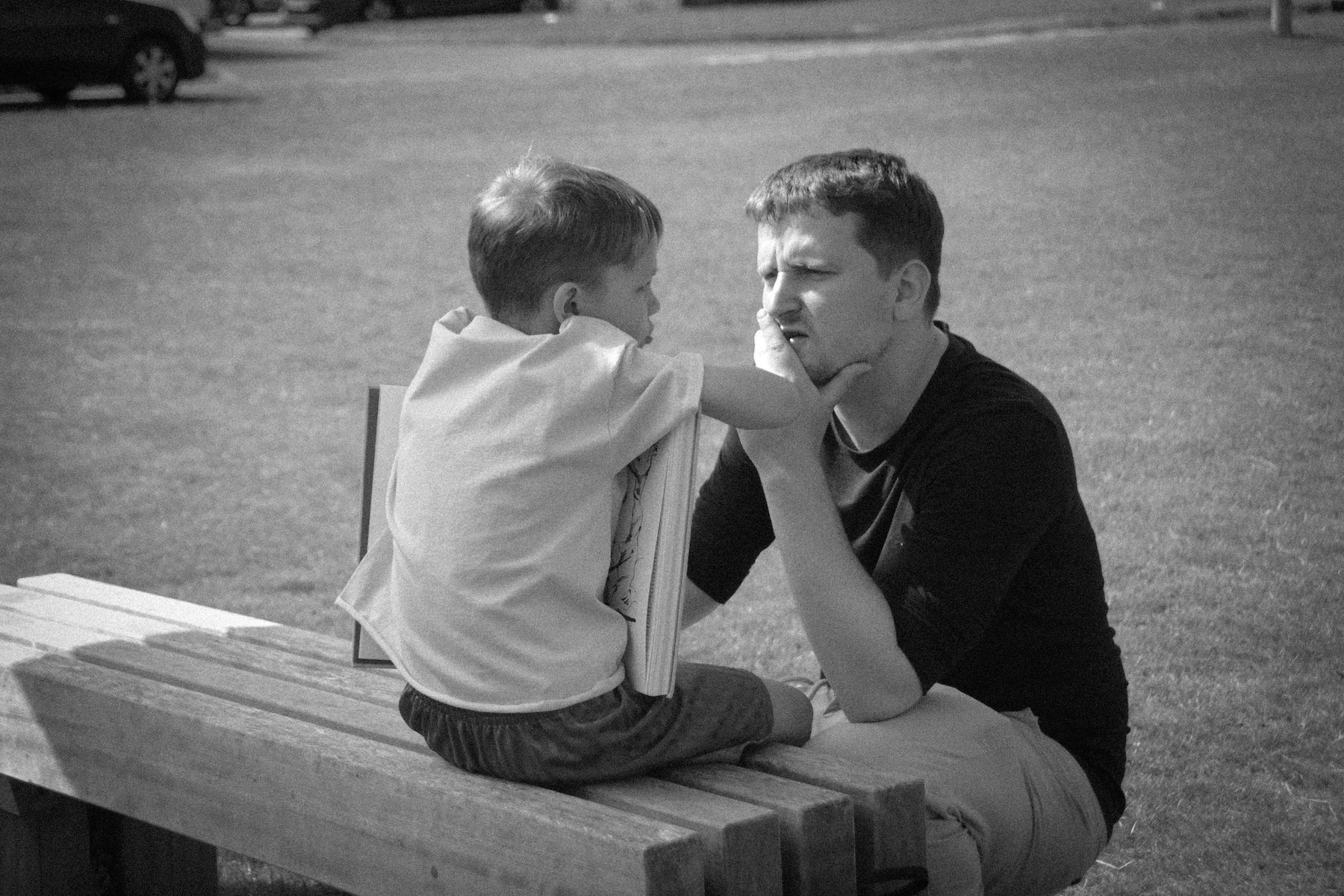 Writer-director (adult) with lead actor (child)