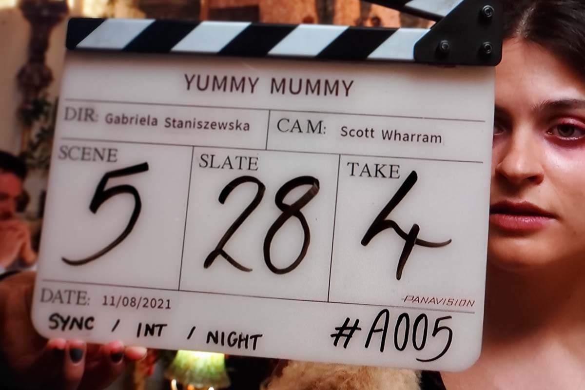 Close up of a clapper board