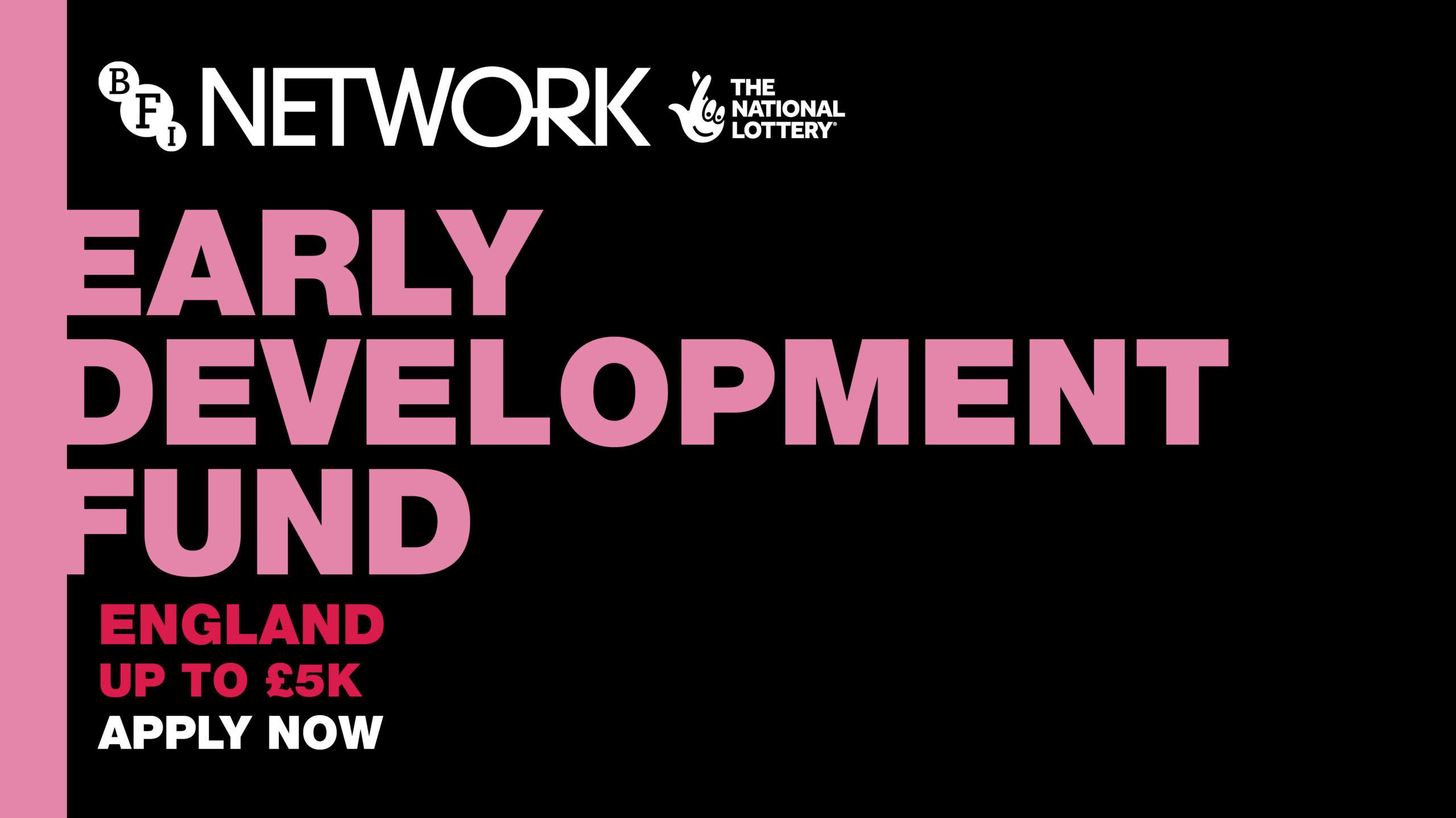 BFI NETWORK and National Lottery logo on black background with pink text: Earl