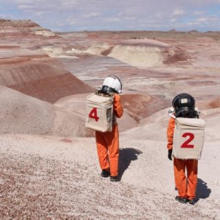 Image of Studio Residents Ella Good and Nicki Kent at the Mars Desert Research Station in Utah. Image by Robert Keller, Satori Photos.